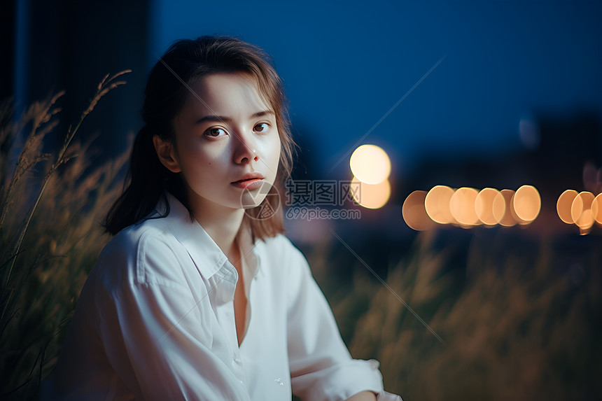 夜幕下的女子图片