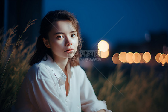 夜幕下的女子图片