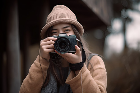 女子手持相机高清图片