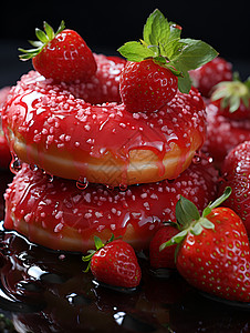 草莓糖衣甜甜圈图片