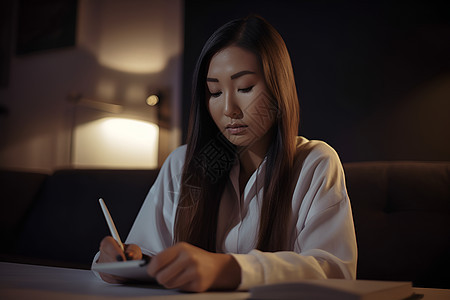 女人坐在桌子旁图片