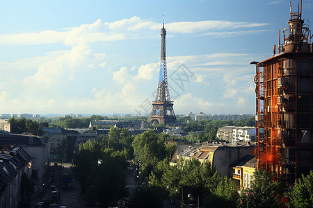 铁塔与城市背景图片
