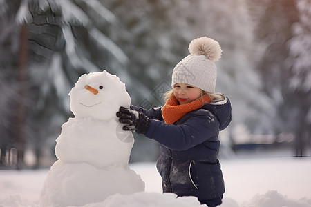 女孩堆了个雪人图片