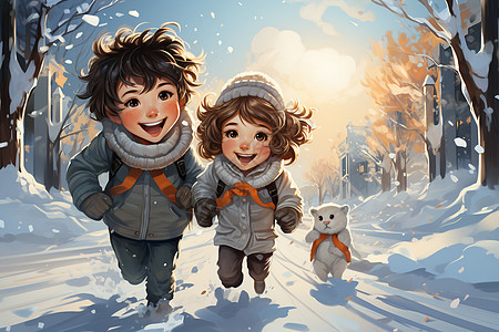 欢乐雪中的孩子图片