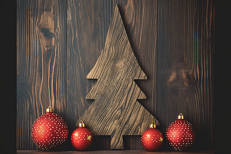 木质圣诞树和装饰品图片