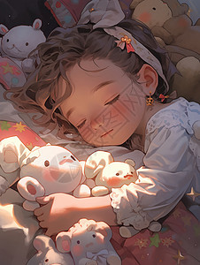 女孩抱着玩偶睡觉图片