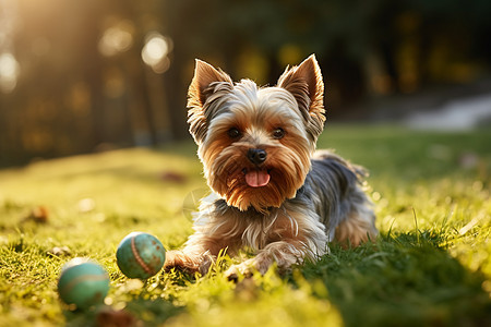 小犬躺在草地上图片