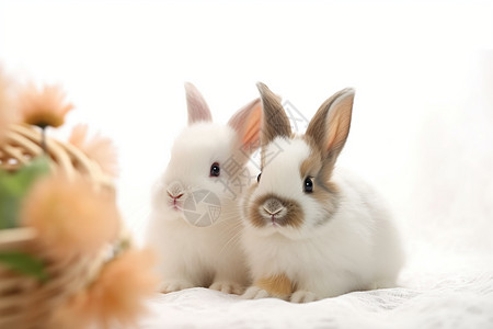 毯子上的两只小兔子图片