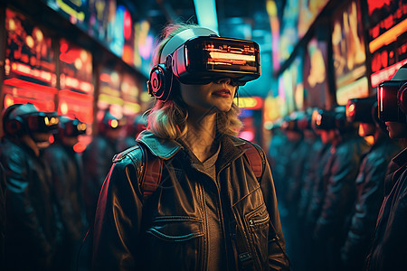 体验VR科技的女子图片