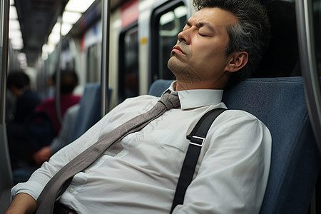 地铁车厢里睡觉的男子背景图片