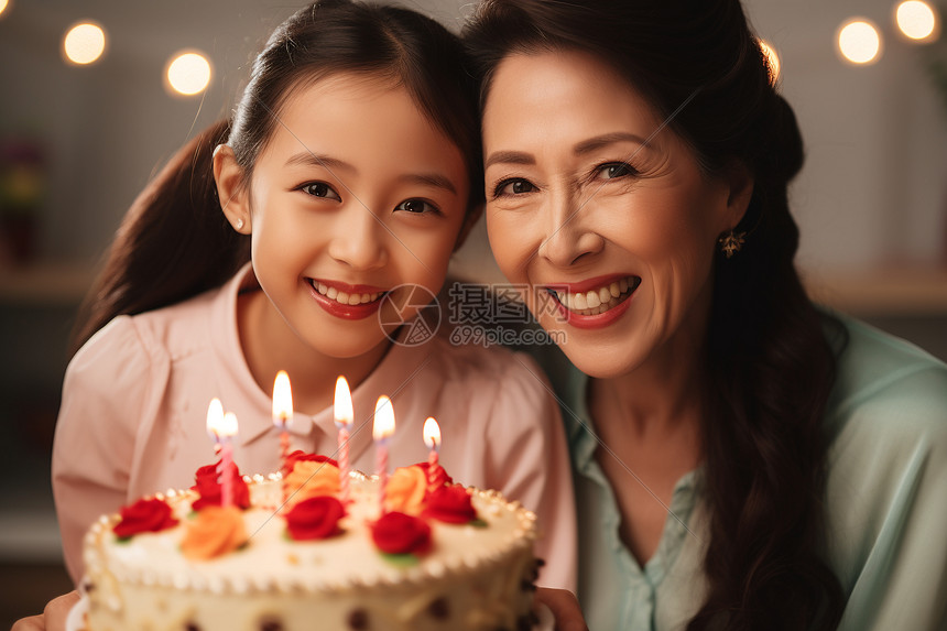 幸福的母女庆祝生日图片