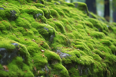 森林里长着苔藓的岩石图片
