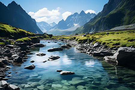 清澈的小溪山水如画背景