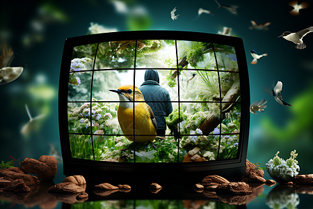 电视屏幕上的鸟图片