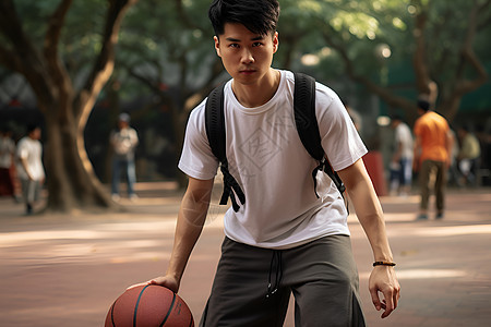 男子在球场上打篮球图片