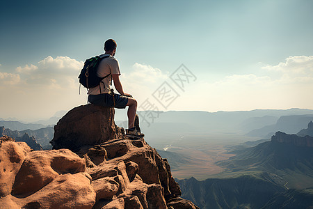 站在山顶的背包男人背景图片