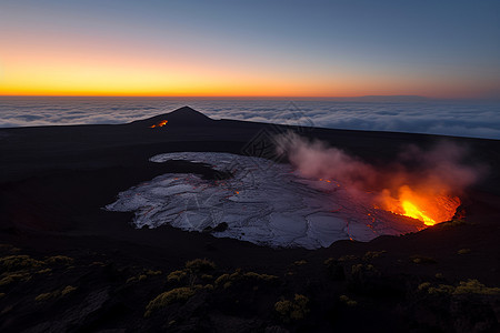 火山熔岩的日出背景图片