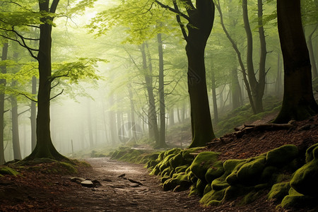 森林里的迷雾背景图片