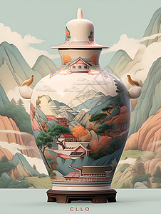 山水画瓶背景图片
