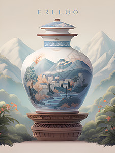 山水花瓶背景图片
