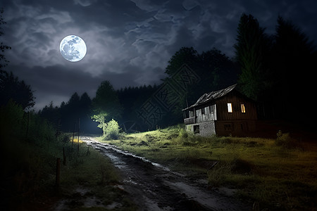 满月下的道路背景图片