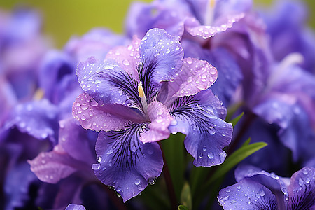 满是露水的鸢尾花花朵图片