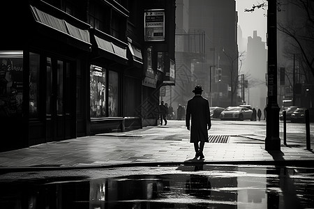 男子在雨中行走图片
