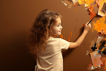 小女孩创意画墙活动绘画背景图片