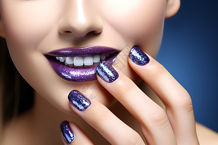 紫色指甲的女人图片