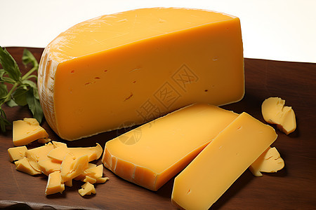 一块硬质奶酪摆放在切菜板上图片