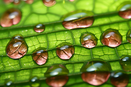 翠绿叶片上的水滴图片