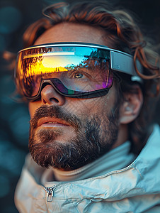男人戴着黑框VR眼镜图片
