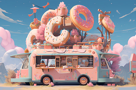 沙漠中的甜甜圈巴士图片
