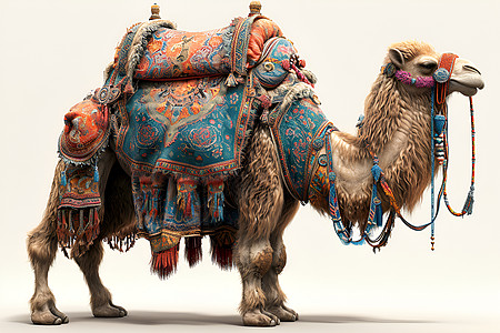 丝绸睡衣佩戴马鞍的骆驼背景