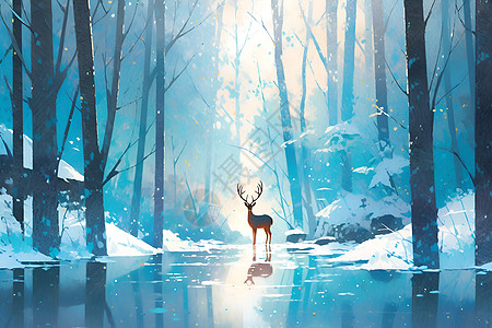冬日森林中的麋鹿图片