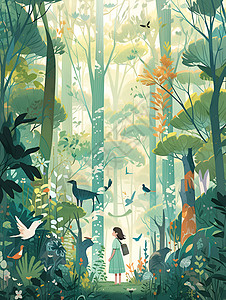 森林中的少女背景图片