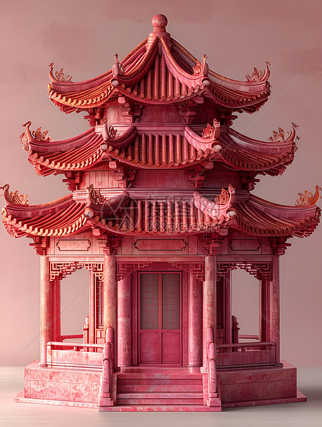 粉色的复古建筑物模型图片