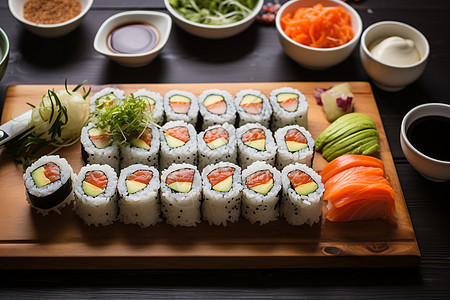 桌面上健康的寿司图片