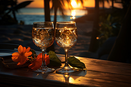 夕阳下的美味酒水图片