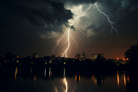 夜晚的雷电城市背景图片