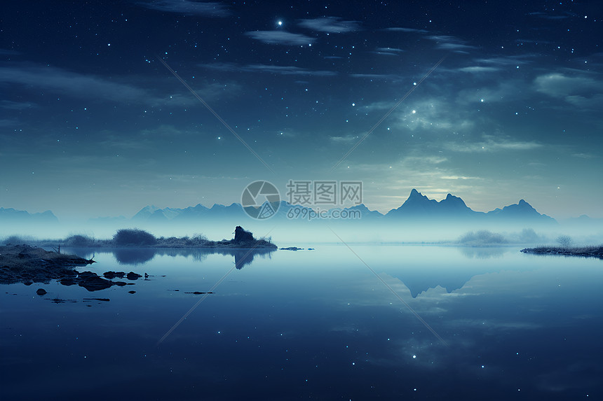 星空下的湖畔图片