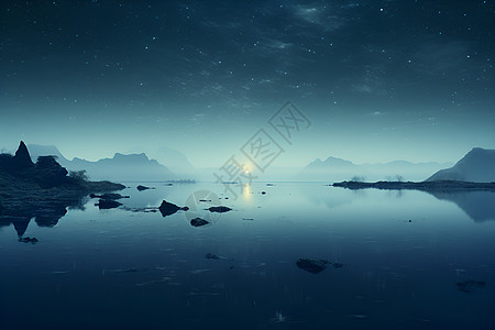 星空湖畔背景图片