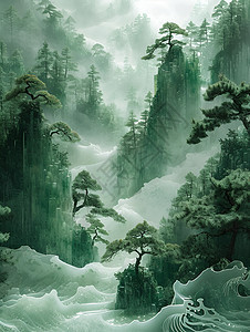 翠绿山水画图片