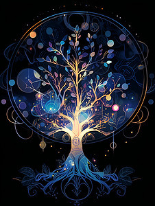 创意发光的生命之树插图图片