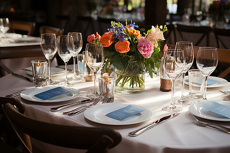 浪漫的西餐厅餐桌布置图片