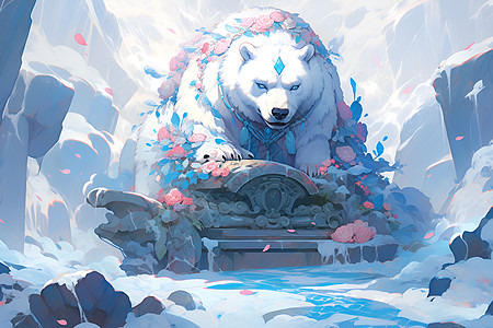 梦幻唯美的卡通北极熊插图背景图片