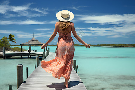夏季热带海岛旅游的美丽女子背景图片