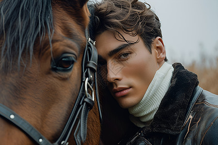 马匹旁的外国男子图片
