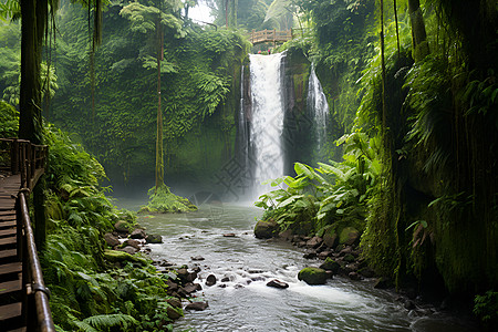 丛林中的瀑布背景图片