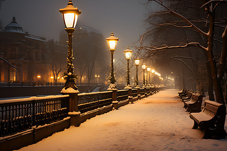 冬季白雪覆盖的城市街道图片